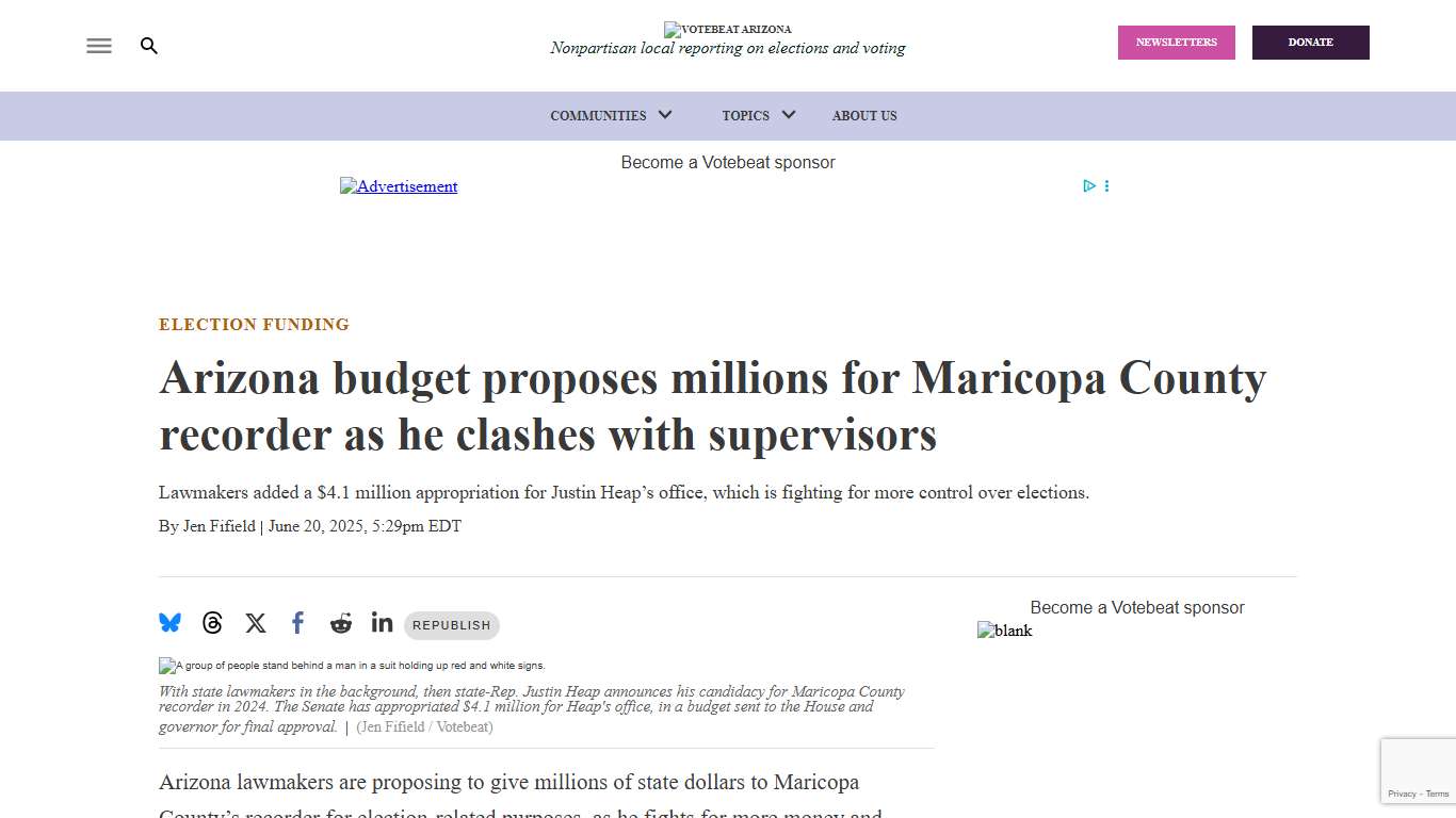 Arizona budget offers Maricopa County recorder funds for elections - Votebeat