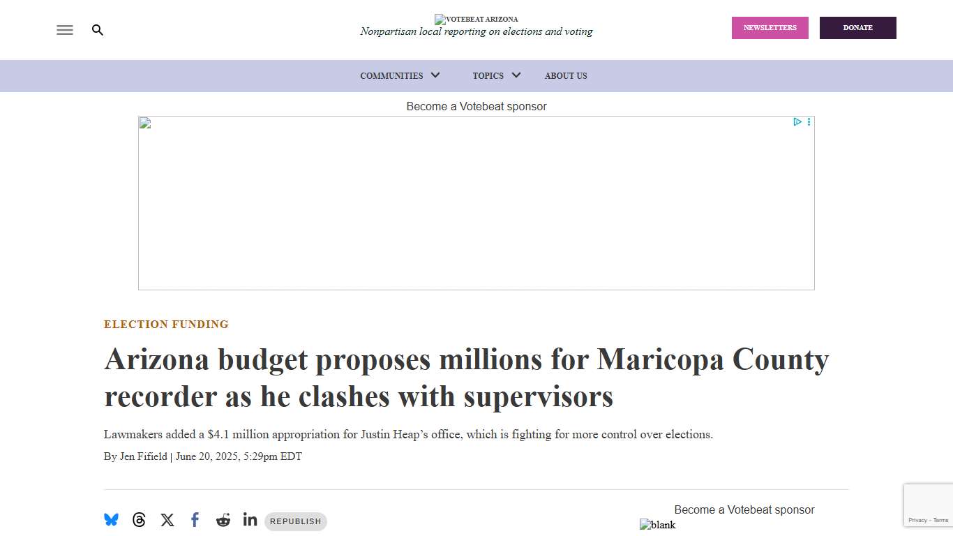 Arizona budget offers Maricopa County recorder funds for elections - Votebeat